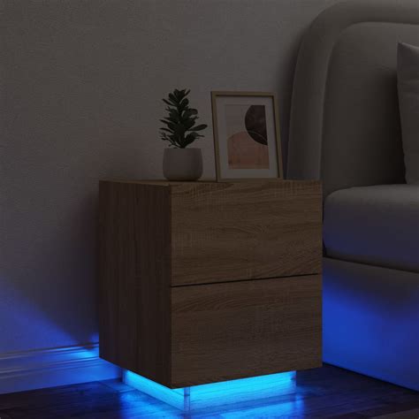 Vidaxl Nachtkastje Met Led Verlichting Bewerkt Hout Sonoma Eikenkleur