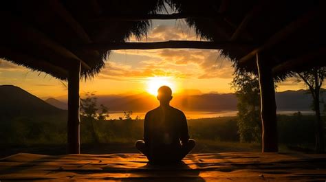 Silueta de una persona meditando sentada de espaldas en una generación