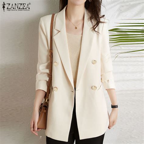 Fancystyle Zanzea Korean Style Women Formal Office Double Breasted Suits Plain Turn Down Collar