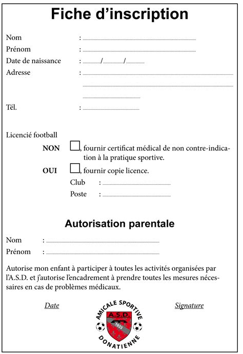 Fiche D Inscription Club Football As Donatienne Footeo