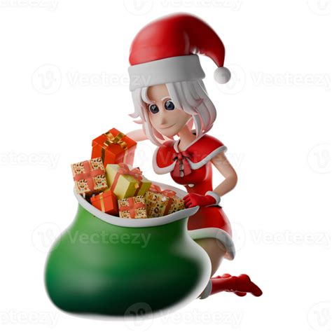 3d Festive Girls Santa Character A Girl Santa Sits While Trying To Put