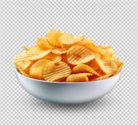 Potato Chips On Bowl Isolated On White Background Premium Ai