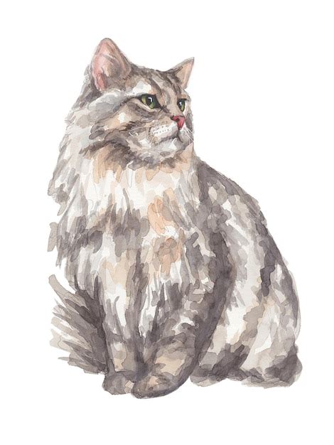 Retrato Em Aquarela De Um Gato Vetor Premium