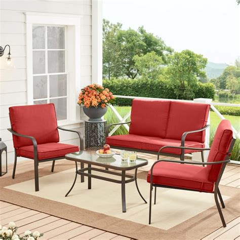 Mainstays Stanton 4 Piece Outdoor Patio Conversation Set Red Walmart