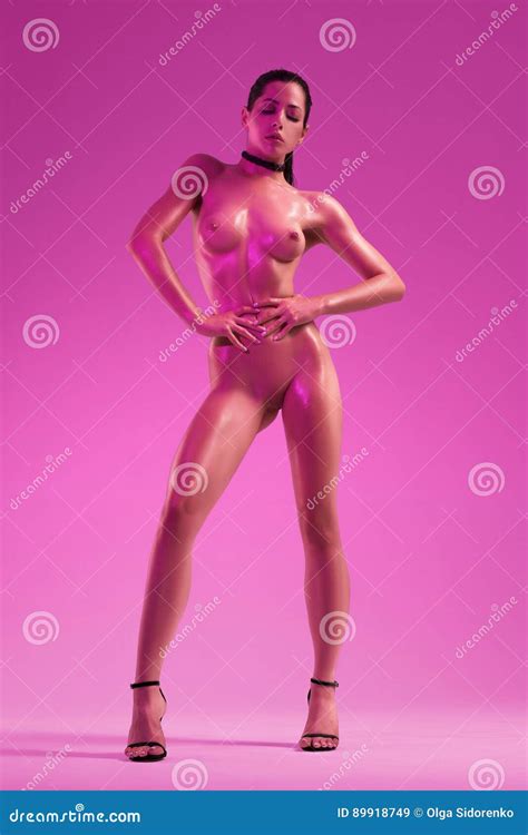 Beautiful Naked Woman With Fuchsia Light Posing Stock Image Image Of