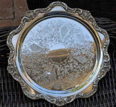 Vintage Silver Plated Round Scalloped Edge Tray Vintage Gift