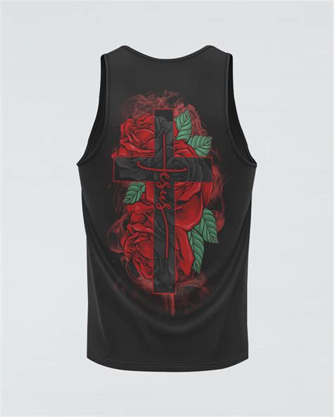 Jesus Cross Red Rose Womens Christian Tanks Faith Hope Love