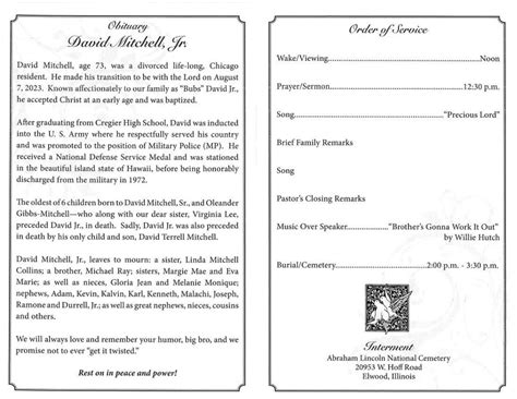 David Mitchell Jr Obituary Aa Rayner And Sons Funeral Homes