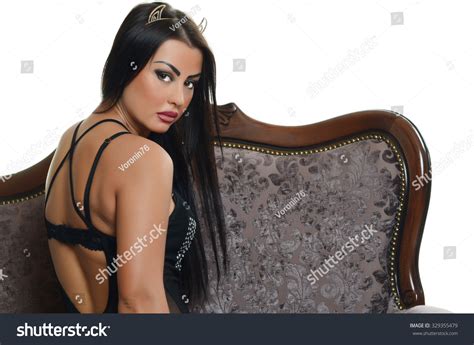Brunette Sexy Woman Black Dress On Stock Photo Shutterstock