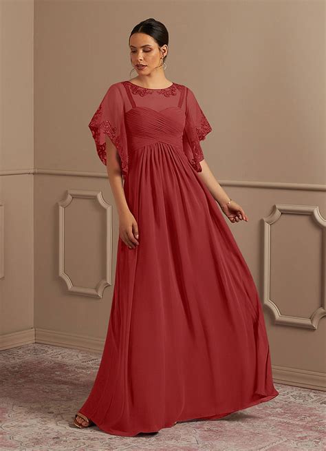 Rust Azazie Fauna A Line Sequins Chiffon Floor Length Dress Azazie