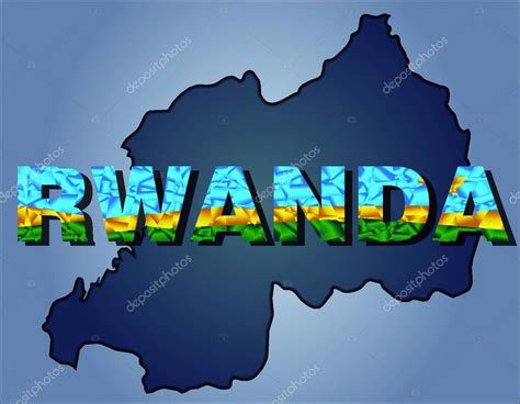 The Contours Of Territory Of Rwanda And Rwana Word In Colors Of The