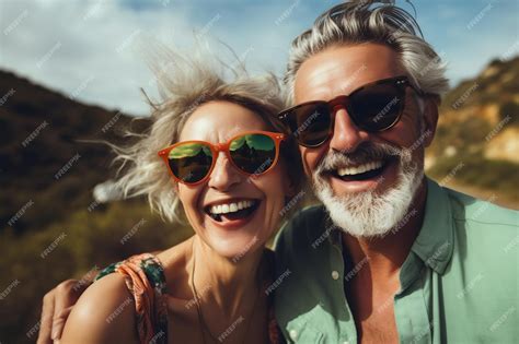 Premium Ai Image Joyful Mature Couple Wearing Sunglasses And