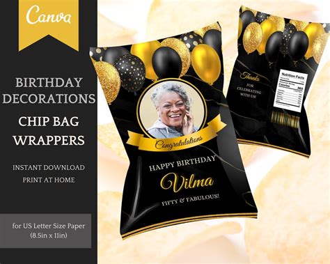 Birthday Chip Bag Template Elegant Customizable Party Decoration Easy