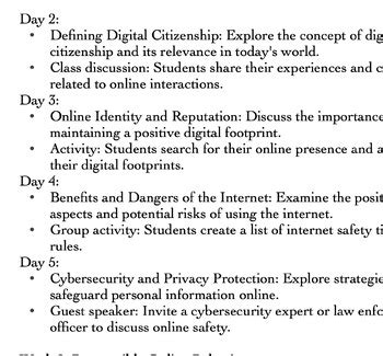 Unit Plan Digital Citizenship And Internet Safety Th Grade Tpt