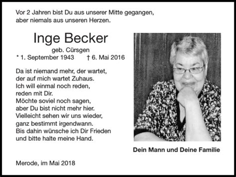 Traueranzeigen Von Inge Becker Aachen Gedenkt