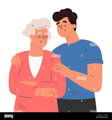 Happy Adult Son Hugging Old Mother Stock Vector Image And Art Alamy