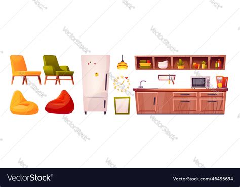 Cartoon set of hostel kitchen furniture on white Vector Image