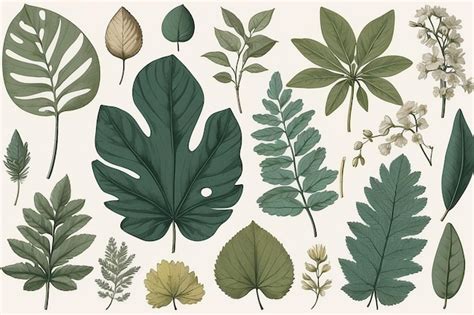 Vintage Botanical Leaf Collection Premium Ai Generated Image