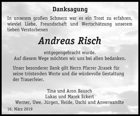 Traueranzeigen Von Andreas Risch Saarbruecker Zeitungtrauerde