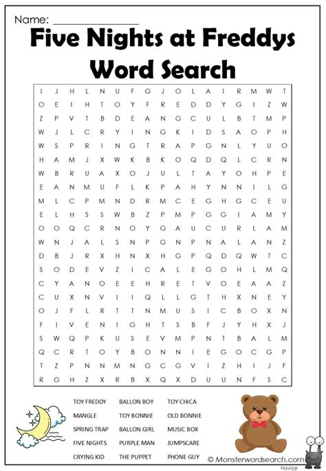 Five Nights At Freddys Word Search Five Nights At Freddy S Fnaf