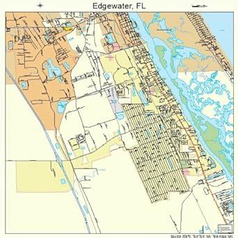 Large Street Road Map Of Edgewater Florida Fl Printed Poster Size