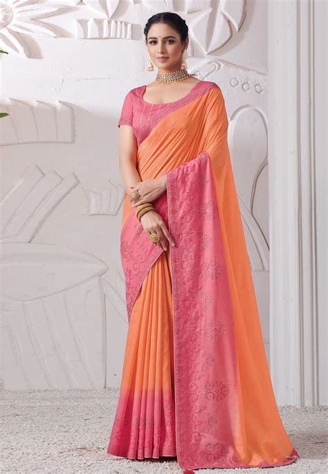 Orange Viscose Saree With Blouse 41611