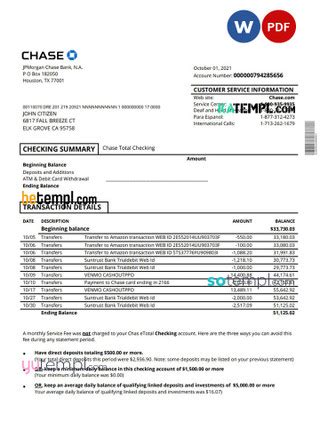 Usa Chase Bank Credit Card Statement Template In Word And Pdf Format