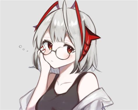 Safebooru 1girl Antenna Hair Arknights Bangs Bare Shoulders Black