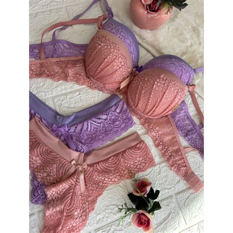 Kit Lingerie Conjunto Suti De Renda Luxo Sexy Tanga Fio Claudia Micro Shopee Brasil