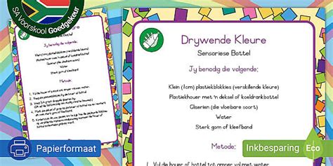 Kleure Sensoriese Bottel Instruksies Twinkl