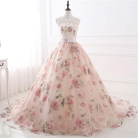 2020 Evening Dresses Printing Flowers Scoop Neckline Lace Appliqued A