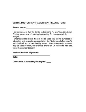 Fillable Online Bdentalb Photographradiograph Release Bformb Dr