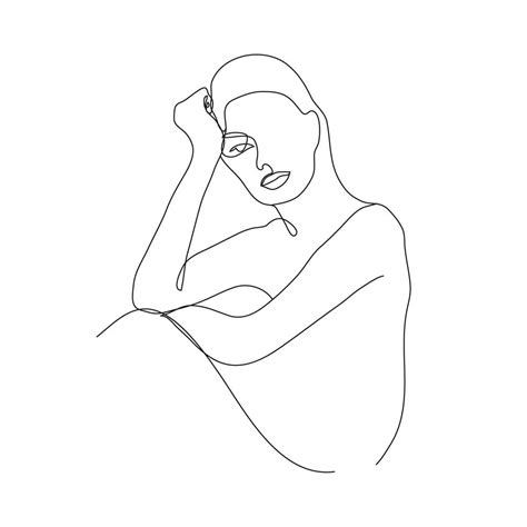 Vector Minimalist Linear Woman Illustration Abstract Continuous Line Drawing Face Modern One