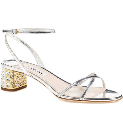 Miu Miu Jeweled Heel Ankle Strap Sandal Women Nordstrom