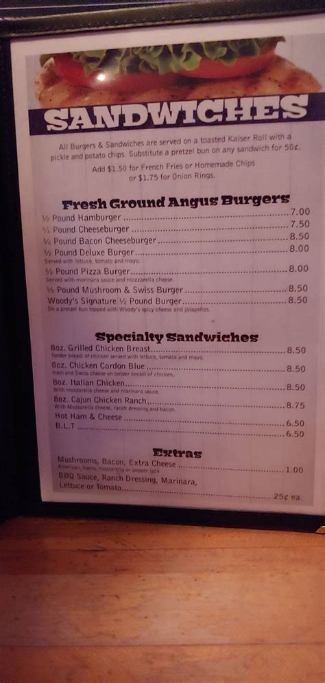 Menu At Woody S Bar Grill Hartland