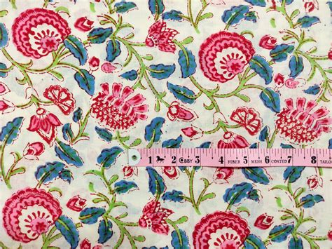 Yard Indian Hand Block Print Fabric Cotton Natural Etsy