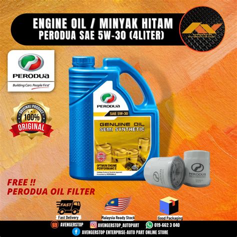 PERODUA SEMI SYNTHETIC 5W 30 ENGINE OIL MINYAK HITAM 4 LITER FREE