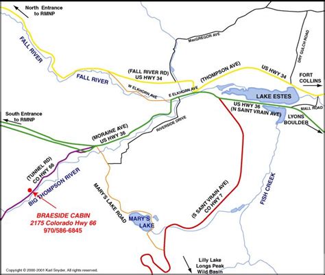 Estes Park Lodging Braeside Cabin Map