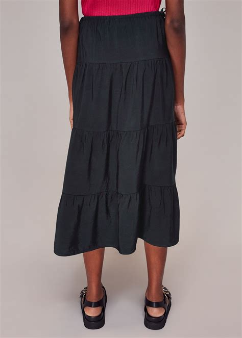 Black Tie Side Tiered Skirt | WHISTLES | Whistles US