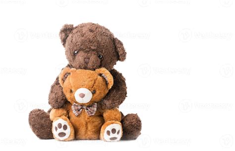 Two Teddy Bear Hugging Isolated On White Background Stock