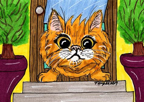 Fat Cat Stuck In Door Painting by Tambra Wilcox