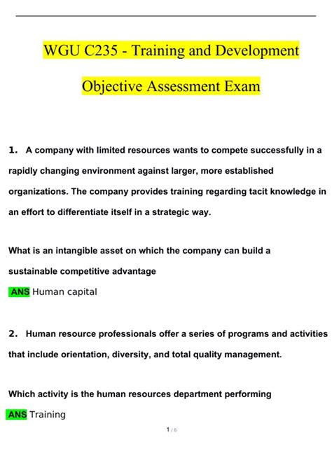 Wgu C Objective Assessment Exam Questions And Answers