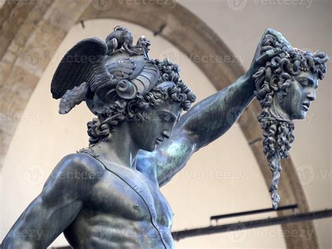 Detail Of Perseus Holding Head Of Medusa Bronze Statue In Loggia De