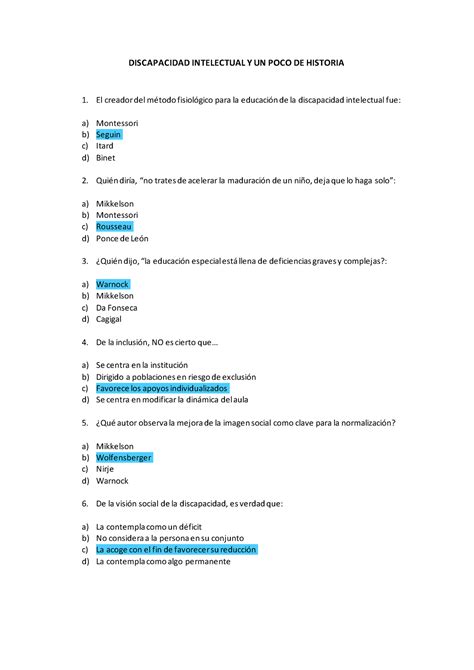 Preguntas Discapacitados Discapacidad Intelectual Y Un Poco De