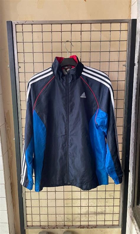 Jaket Tracktop Running Sports Original Adidas Biru Navy Stripes