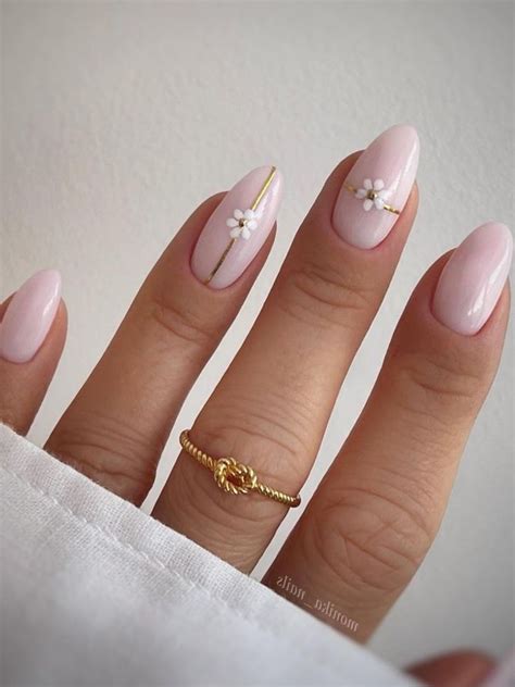 Milky White Nails With Simple Flower Simple Gel Nails Subtle Nails