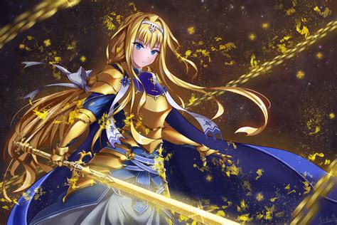 Safebooru 1girl Alice Schuberg Armor Armored Dress Blonde Hair Blue