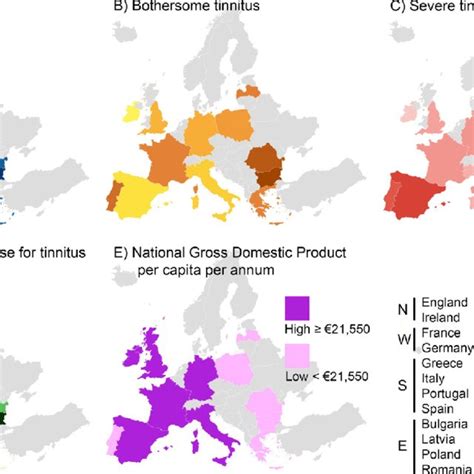 Colour Gradient Map Of A Prevalence Of Any Tinnitus B Prevalence