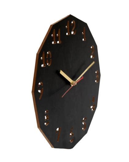 Flypro Black Mdf Wood Round Shape Analog Wall Clock For Home Living