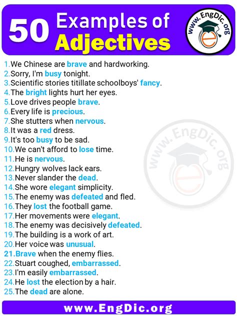 50 Examples Of Adjectives In Sentences Engdic